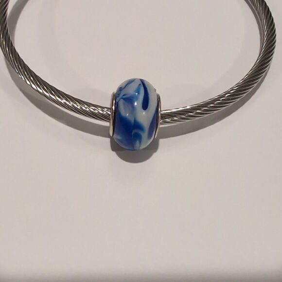 Pandora Silver Bracelet with Blue and White Charm - Picture 1 of 6